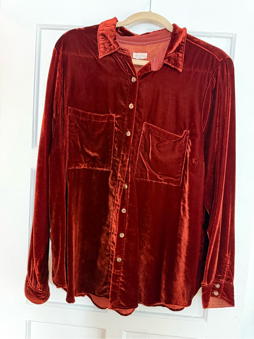Pilcro Velvet Button-Down Shirt in Rich Burgundy